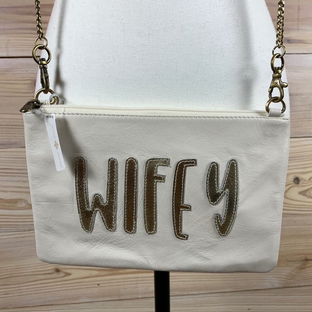 Jane Marie Purse Women White Leather Wifey Gold‎ Metallic Crossbody